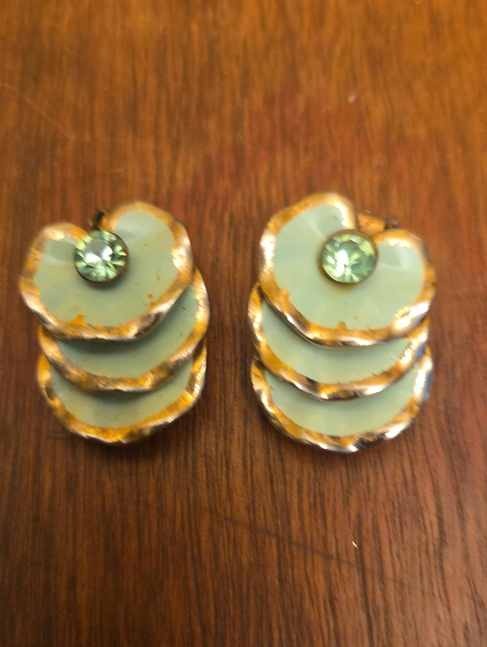 Vintage-Inspired Mint Green Layered Flower Clip-On Earrings